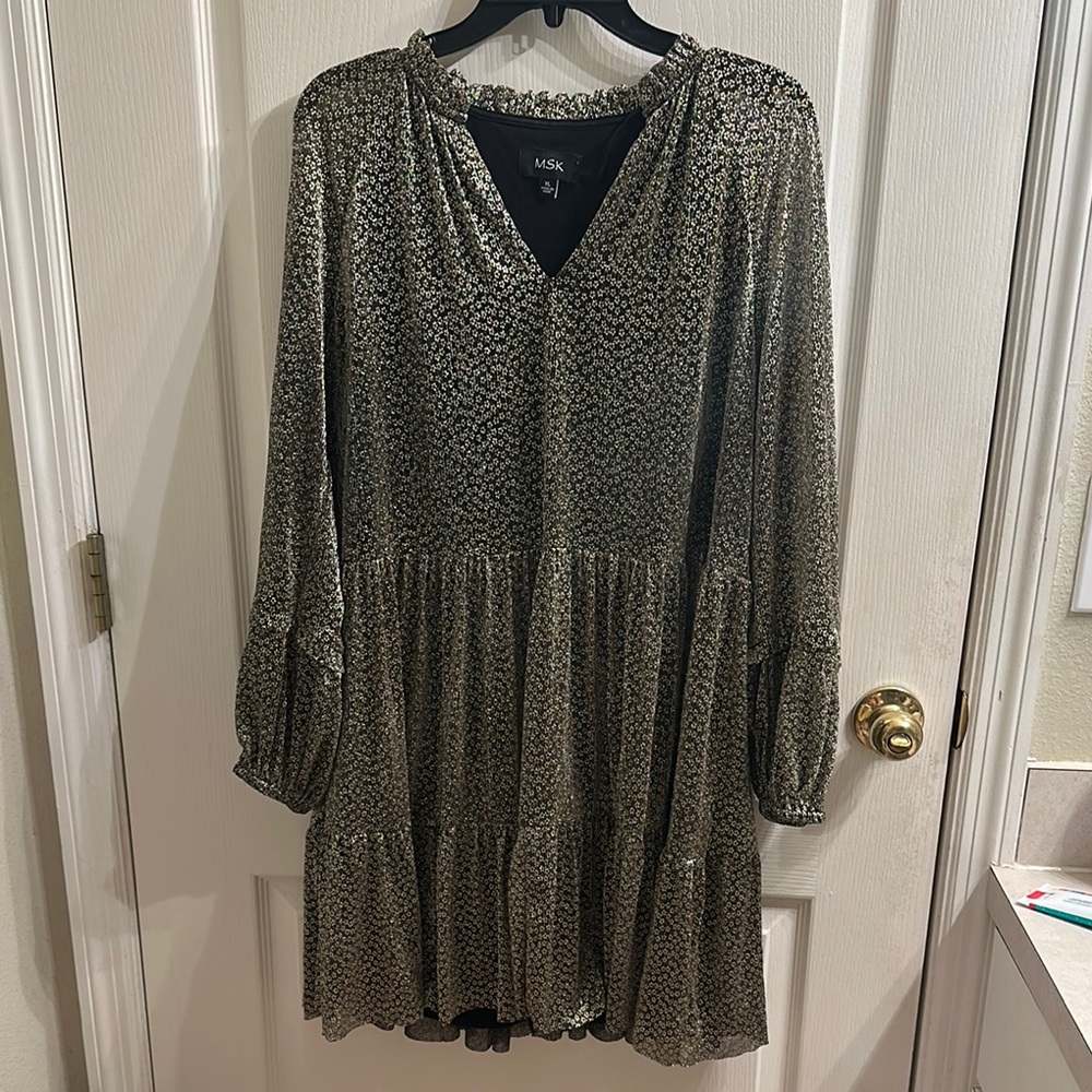 MSK Black & Gold Floral Long-Sleeved Mini Dress
